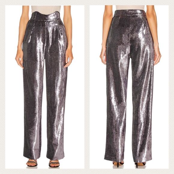 retrofête Pants - Retrofete The Jean Pant Sequin High Rise Trouser Pants In Gunmetal Size S